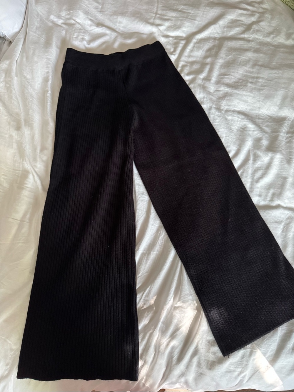 Black Ribbed Wide-Leg Pants